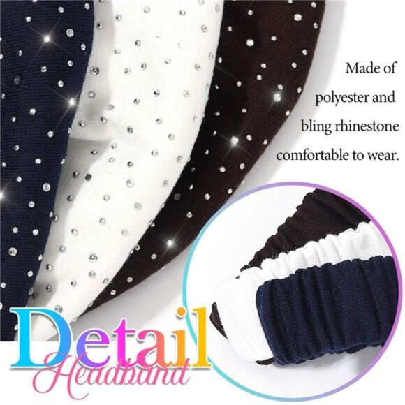 Wide Rhinestone Headbands Sparkly African Head Wraps Bling Head Scarf Motorcycle - Picture 4 of 8